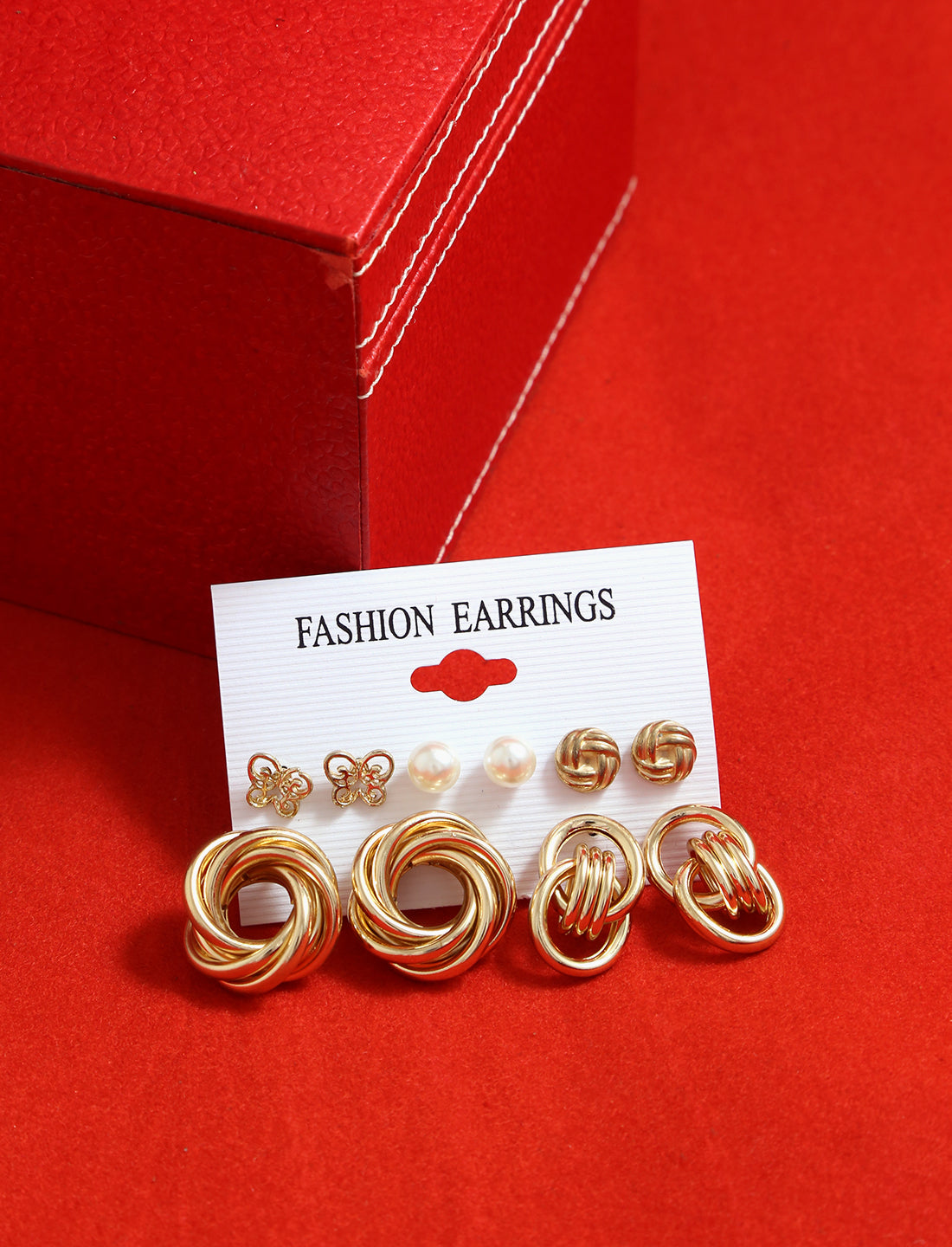Gold-Polished Alloy Set Of 6 Designer Earrings - The Pari - Swadesiicart