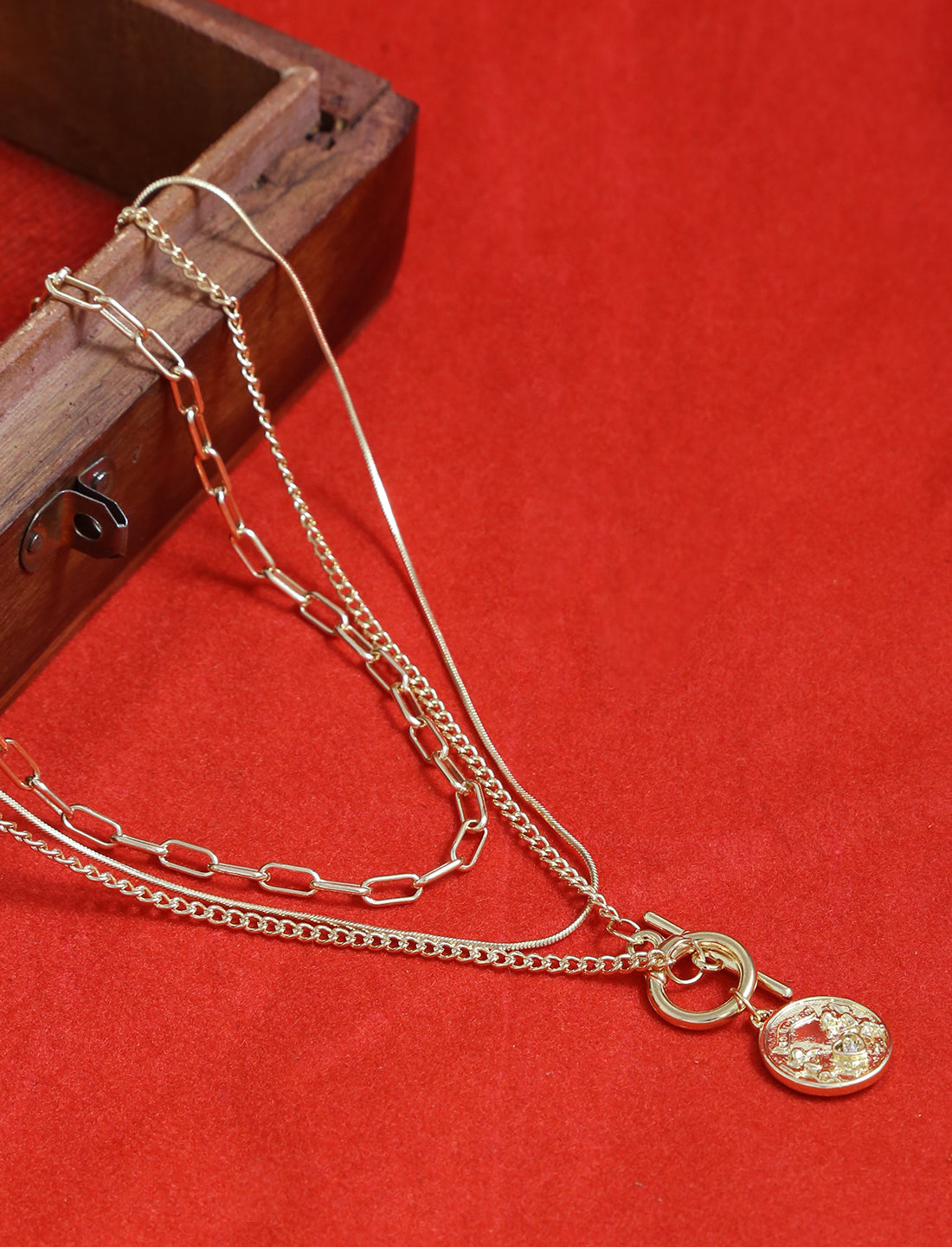 Gold-Polished Alloy Layered Designer Short Necklace - The Pari | Swadesiicart