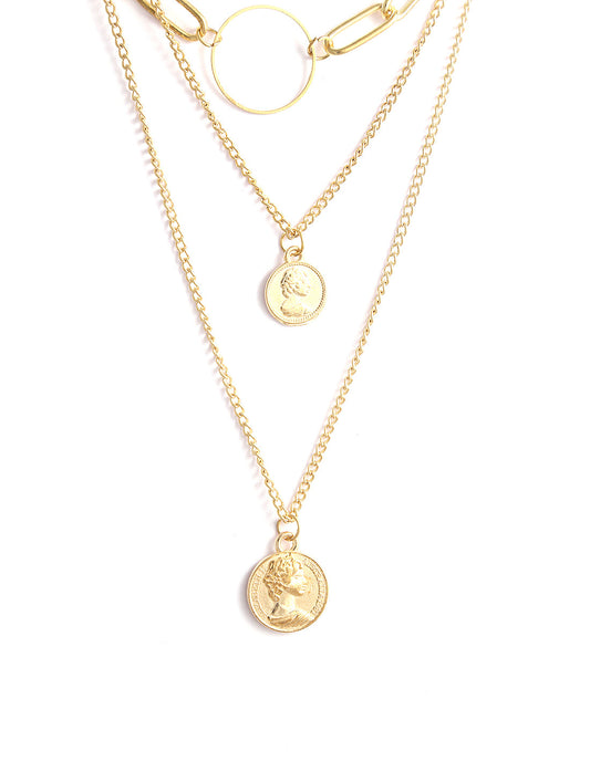 Gold-Polished Alloy Layered Designer Short Necklace - The Pari | Swadesiicart