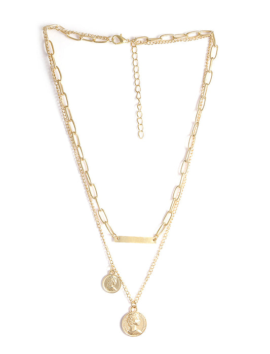 Gold-Polished Alloy Layered Designer Short Necklace - The Pari | Swadesiicart