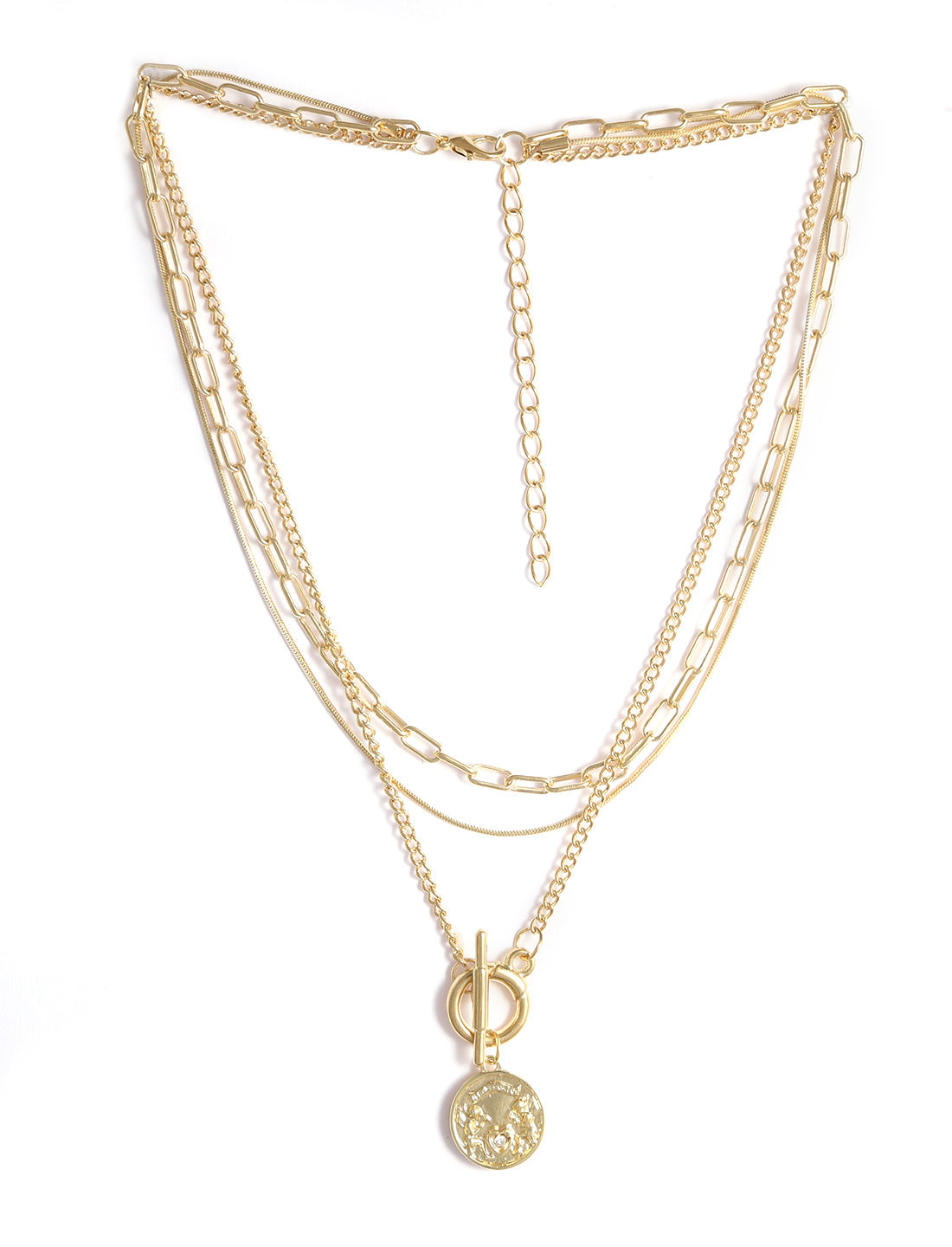 Gold-Polished Alloy Layered Designer Short Necklace - The Pari | Swadesiicart