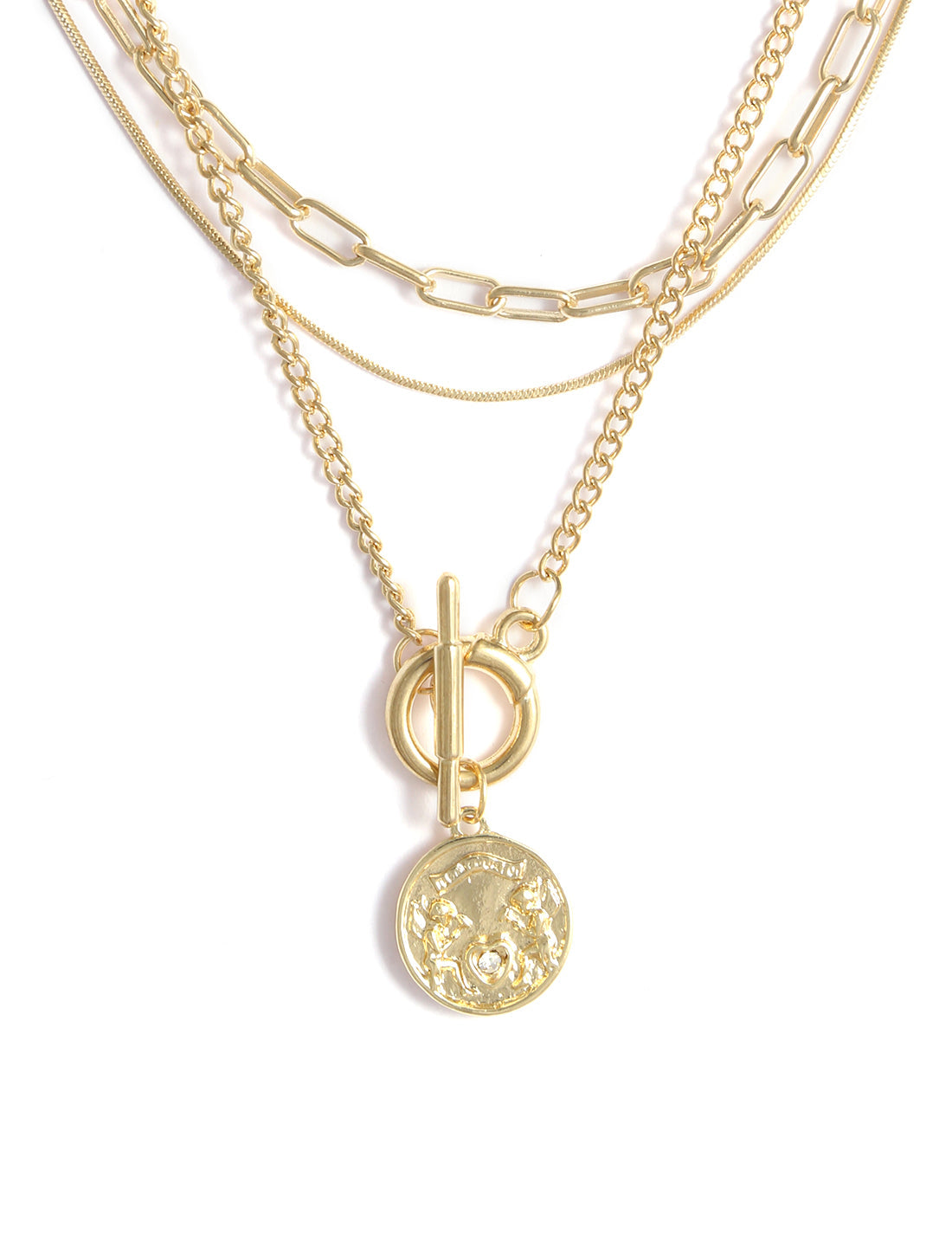 Gold-Polished Alloy Layered Designer Short Necklace - The Pari | Swadesiicart