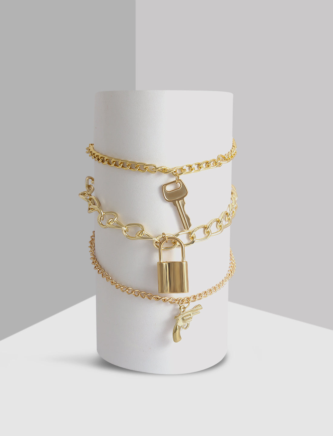 Gold-Polished Alloy Designer Charm Bracelet Set - The Pari - Swadesiicart