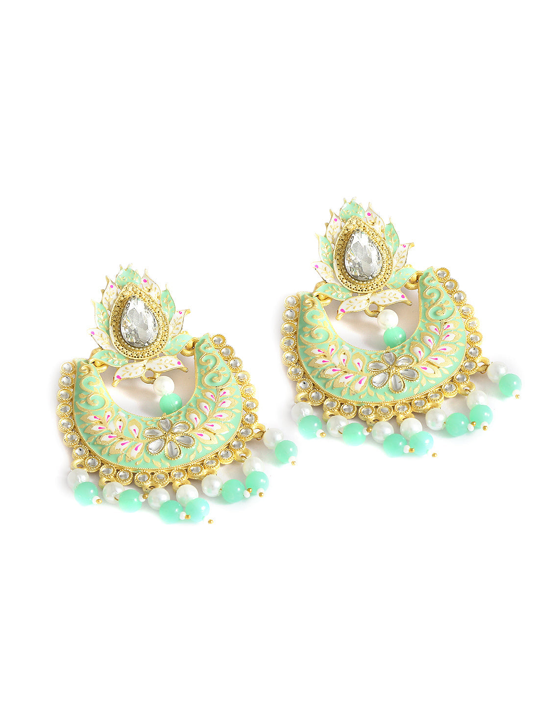 Gold-Polished Alloy Blue Golden Hoop Jhumki Earrings - The Pari - Swadesiicart