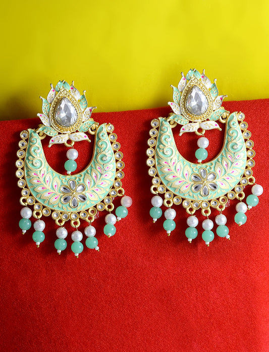 Gold-Polished Alloy Blue Golden Hoop Jhumki Earrings - The Pari - Swadesiicart