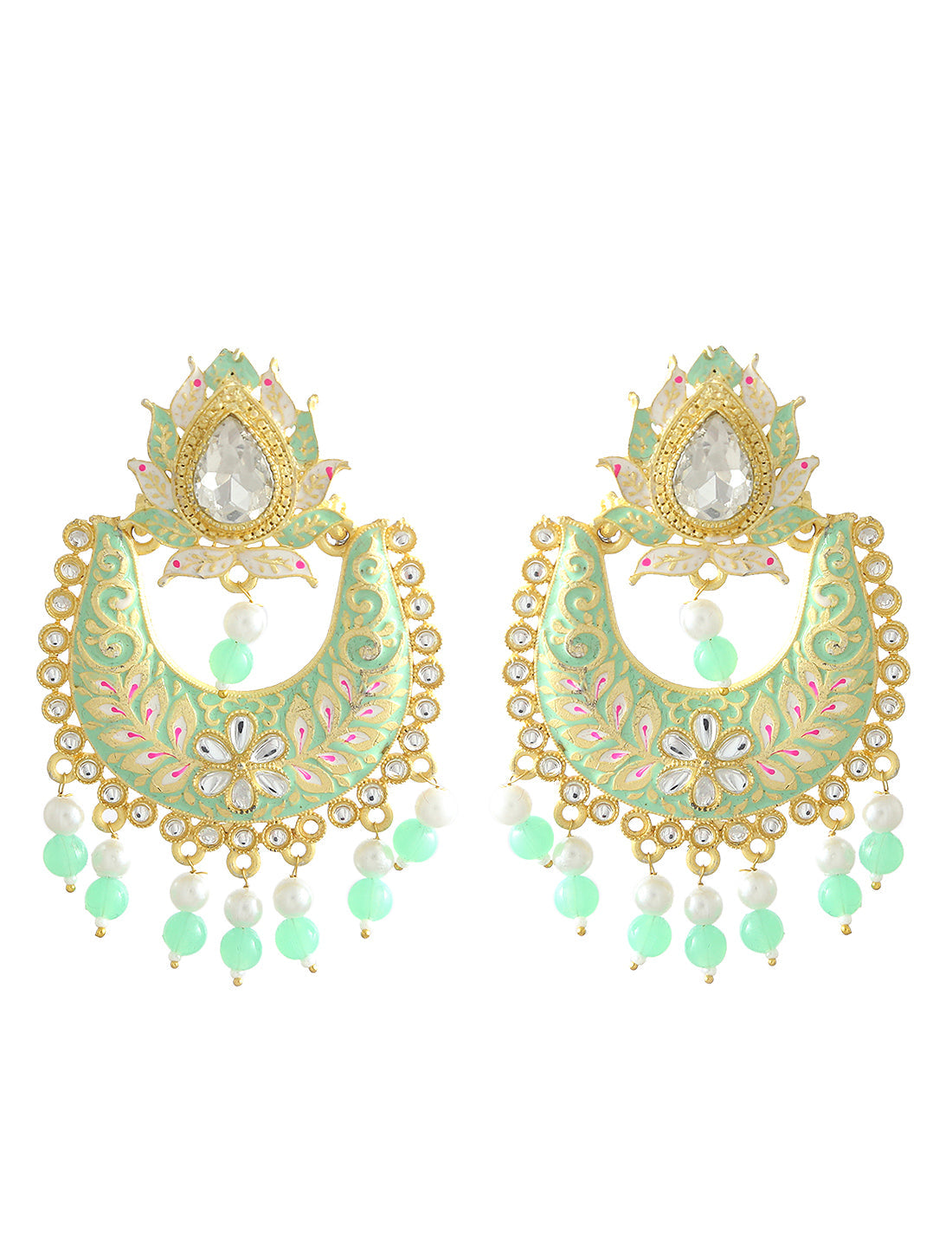 Gold-Polished Alloy Blue Golden Hoop Jhumki Earrings - The Pari - The Pari - Dinesh Associates
