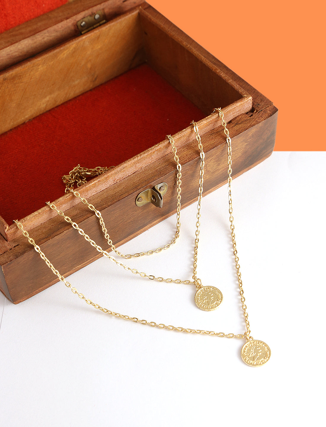 Gold-Polished Alloy Queen Coin Double Layer Necklace - The Pari | Swadesiicart