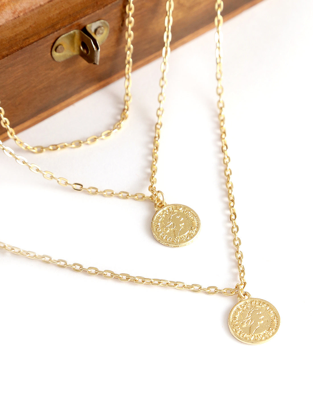 Gold-Polished Alloy Queen Coin Double Layer Necklace - The Pari | Swadesiicart