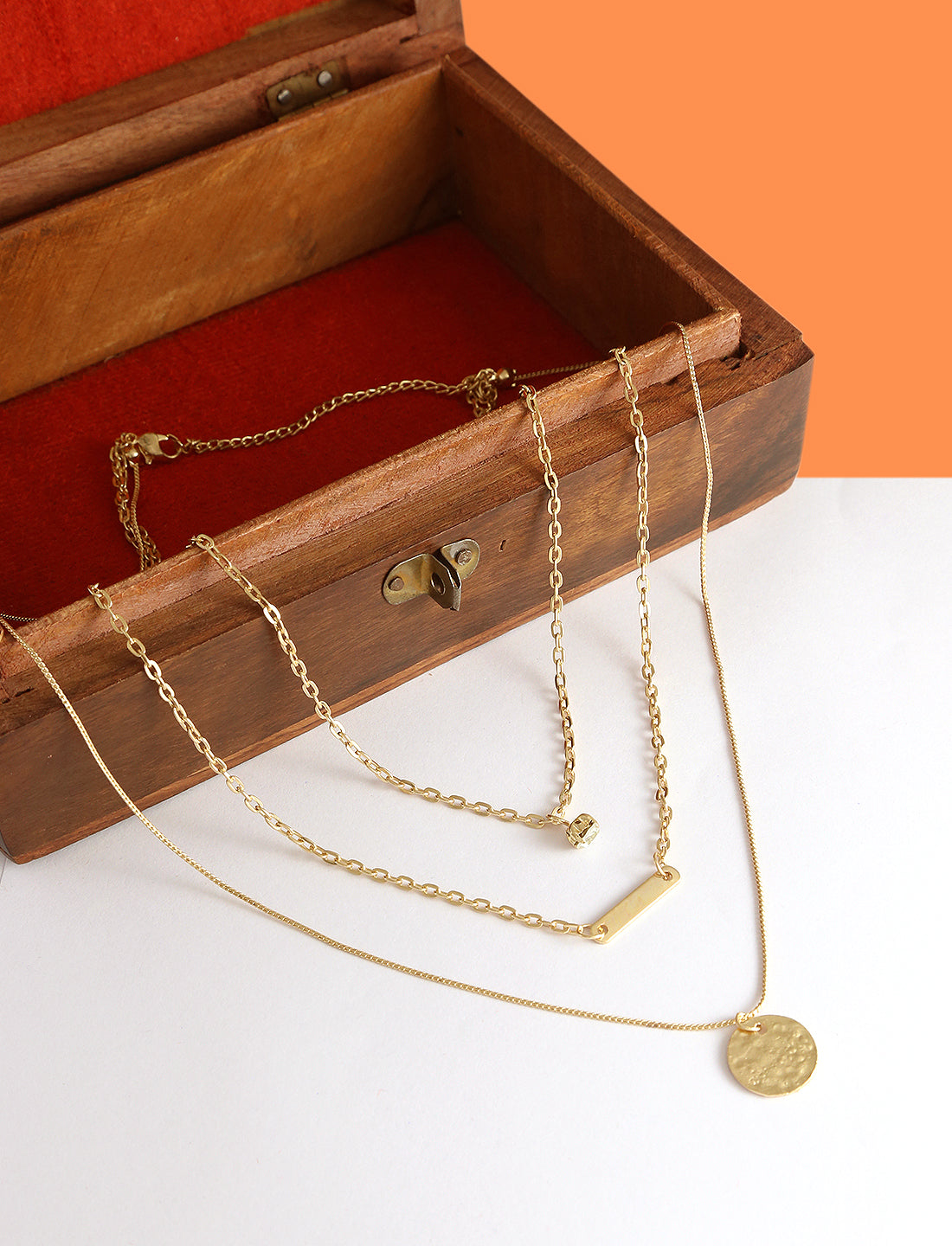Gold-Polished Alloy Stone Plate & Coin Charm Necklace - The Pari | Swadesiicart