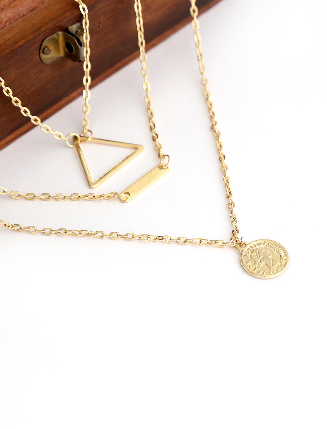 Gold-Polished Alloy Triangle & Coin Charm Necklace - The Pari | Swadesiicart