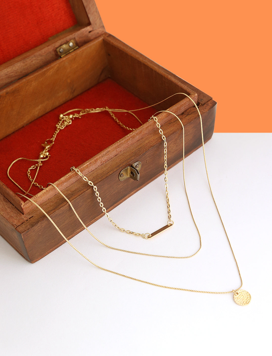 Gold-Polished Alloy Designer Embossed Double Layer Necklace - The Pari | Swadesiicart
