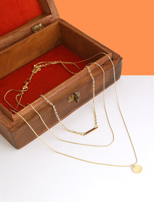 Gold-Polished Alloy Designer Embossed Double Layer Necklace - The Pari | Swadesiicart