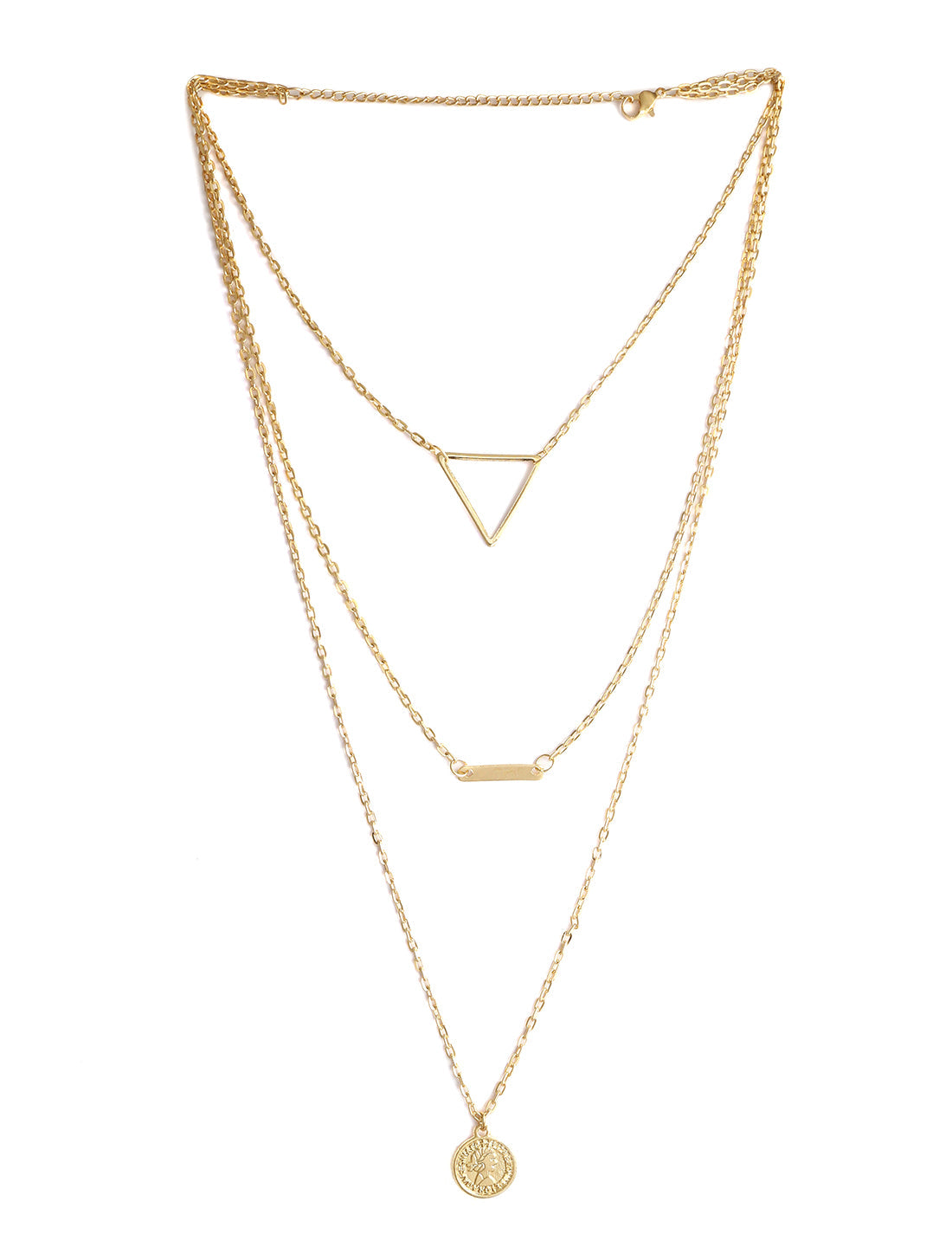Gold-Polished Alloy Triangle & Coin Charm Necklace - The Pari | Swadesiicart