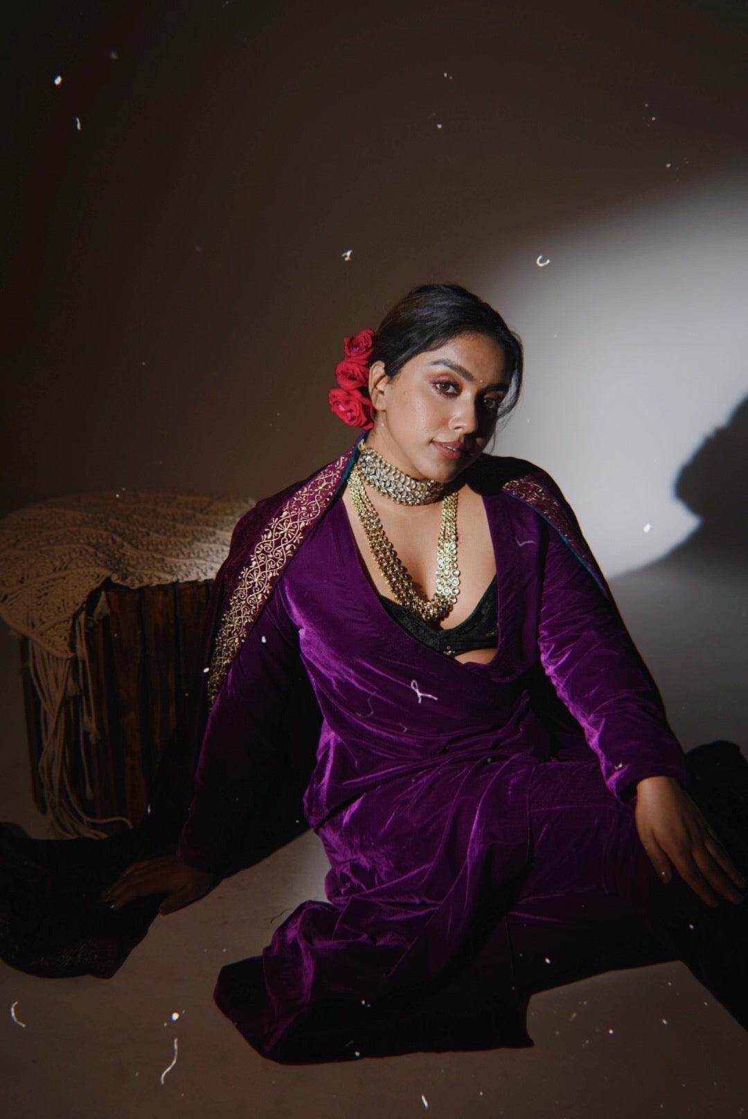 trueBrowns Wine Velvet Angrakha | Swadesiicart