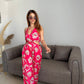 Noroke Red Floral Print Linen Red Floral Cut-out Jumpsuit | Swadesiicart