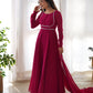 Lorenvalley Fashion Pink Georgette Anarkali Gown Dupatta Set With Pant Ready to Wear - Pink | Swadesiicart