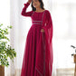 Lorenvalley Fashion Pink Georgette Anarkali Gown Dupatta Set With Pant Ready to Wear - Pink | Swadesiicart