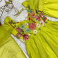 Lorenvalley Fashion Parrot Soft Organza Silk With Floral Print Fully Flared Anarkali Pant With Dupatta Set - Green | Swadesiicart