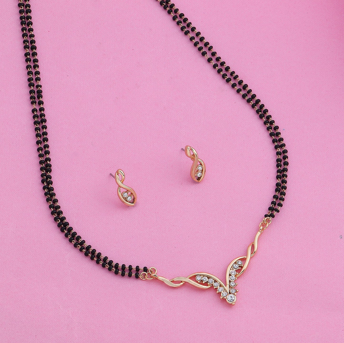 Estele Gold-Polished Traditional Mangalsutra Necklace Set with White Austrian Crystals for Women | Swadesiicart