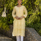 Gharana India Sahiba Chikankari Pastel Yellow Cotton Kurta With Bakhiya Work | Swadesiicart