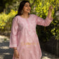 Gharana India Sahiba Chikankari Light Pink Cotton Kurta With Bakhiya Work | Swadesiicart