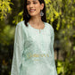 Gharana India Sahiba Chikankari Pastel Green Cotton Kurta With Bakhiya Work | Swadesiicart