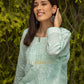 Gharana India Sahiba Chikankari Pastel Green Cotton Kurta With Bakhiya Work | Swadesiicart