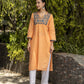 Gharana India Mul Cotton Blush Orange Kurta With Fine Chikankari In Blue Thread | Swadesiicart