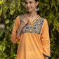 Gharana India Mul Cotton Blush Orange Kurta With Fine Chikankari In Blue Thread | Swadesiicart