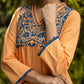 Gharana India Mul Cotton Blush Orange Kurta With Fine Chikankari In Blue Thread | Swadesiicart