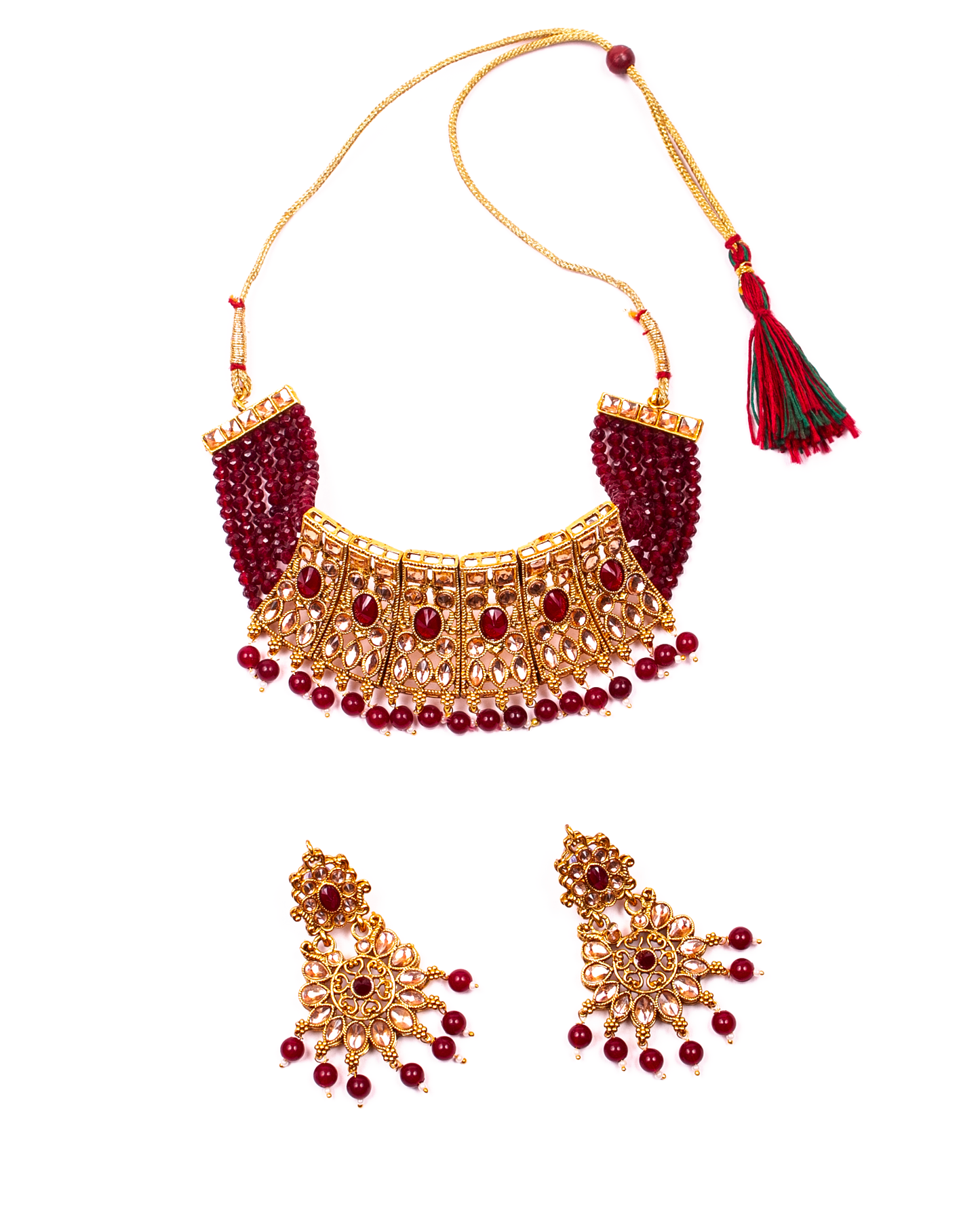 Gold-Polished Alloy Crystal & Alloy Designer Choker Necklace - The Pari | Swadesiicart
