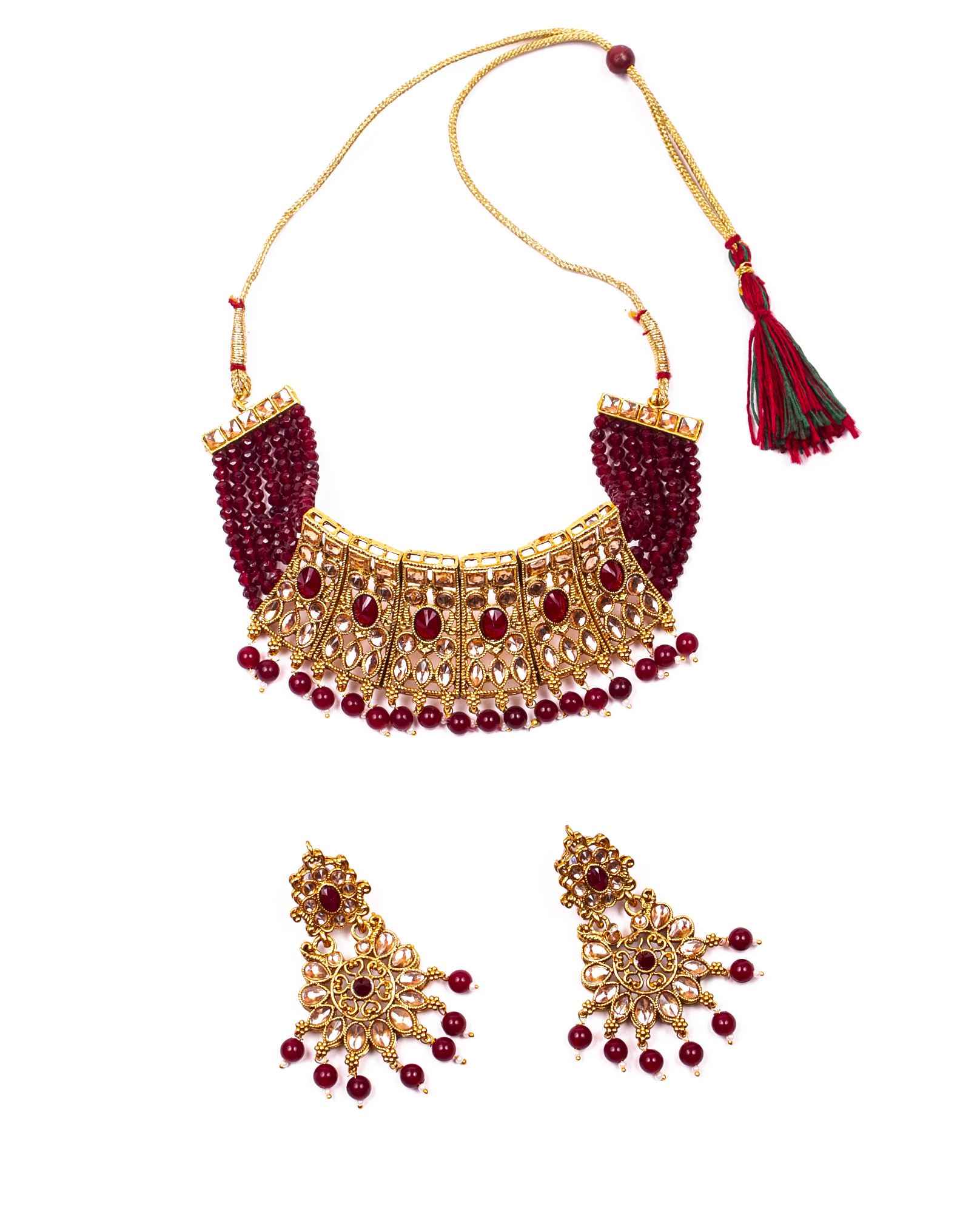 Gold-Polished Alloy Crystal & Alloy Designer Choker Necklace - The Pari | Swadesiicart