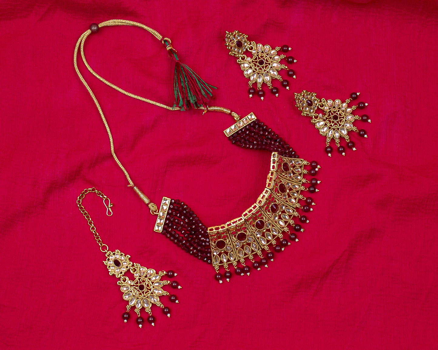 Gold-Polished Alloy Crystal & Alloy Designer Choker Necklace - The Pari | Swadesiicart
