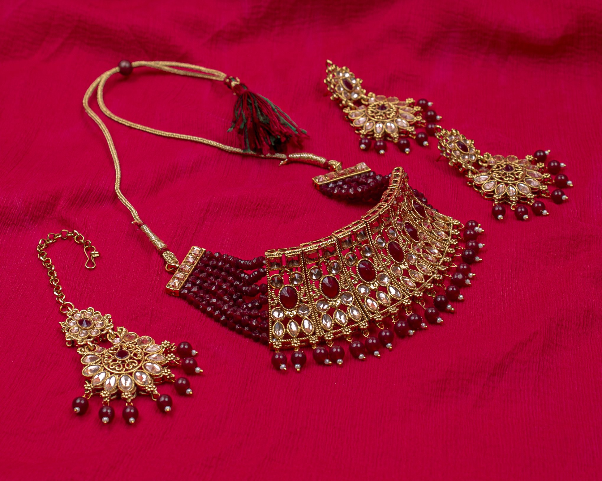 Gold-Polished Alloy Crystal & Alloy Designer Choker Necklace - The Pari | Swadesiicart