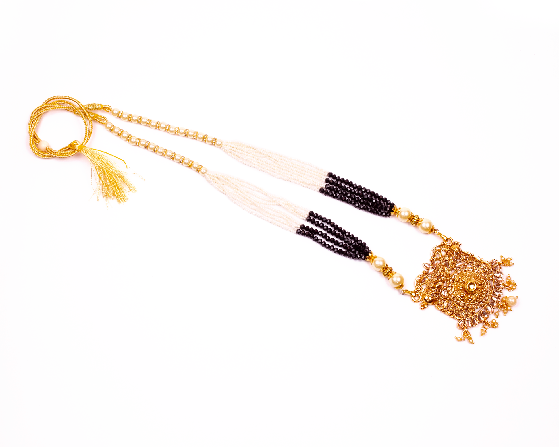 Gold-Polished Alloy Pearl And Beads Mala Pendant Set - The Pari | Swadesiicart