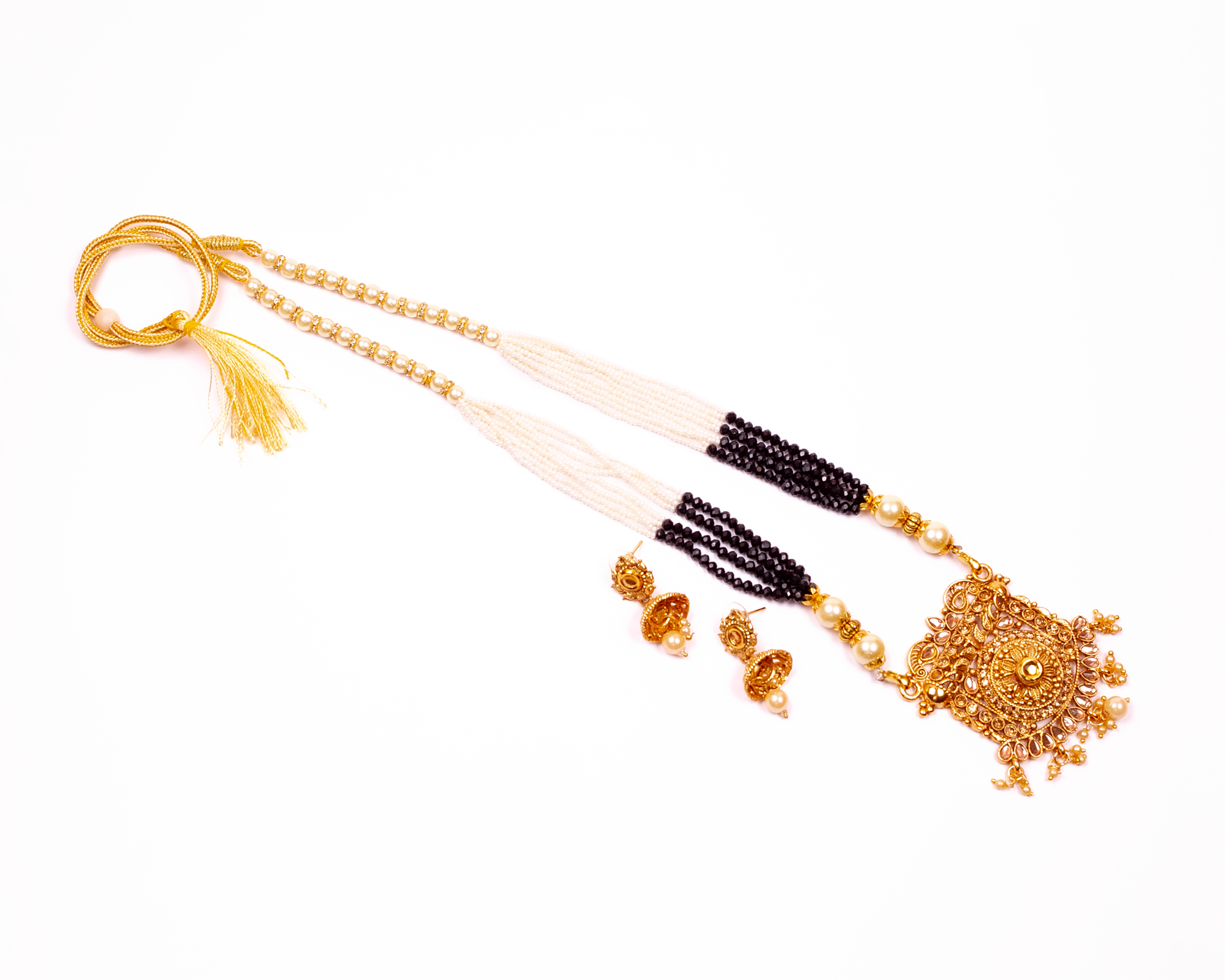 Gold-Polished Alloy Pearl And Beads Mala Pendant Set - The Pari | Swadesiicart