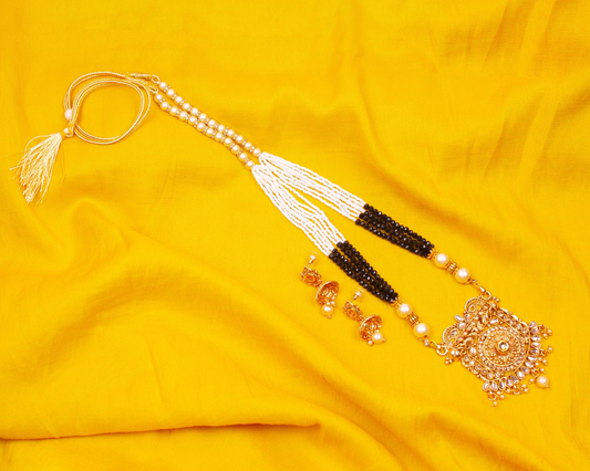 Gold-Polished Alloy Pearl And Beads Mala Pendant Set - The Pari | Swadesiicart