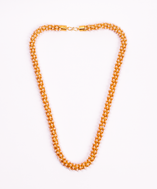 Gold-Polished Alloy Pearl Studded Chain Necklace - The Pari - The Pari - Dinesh Associates