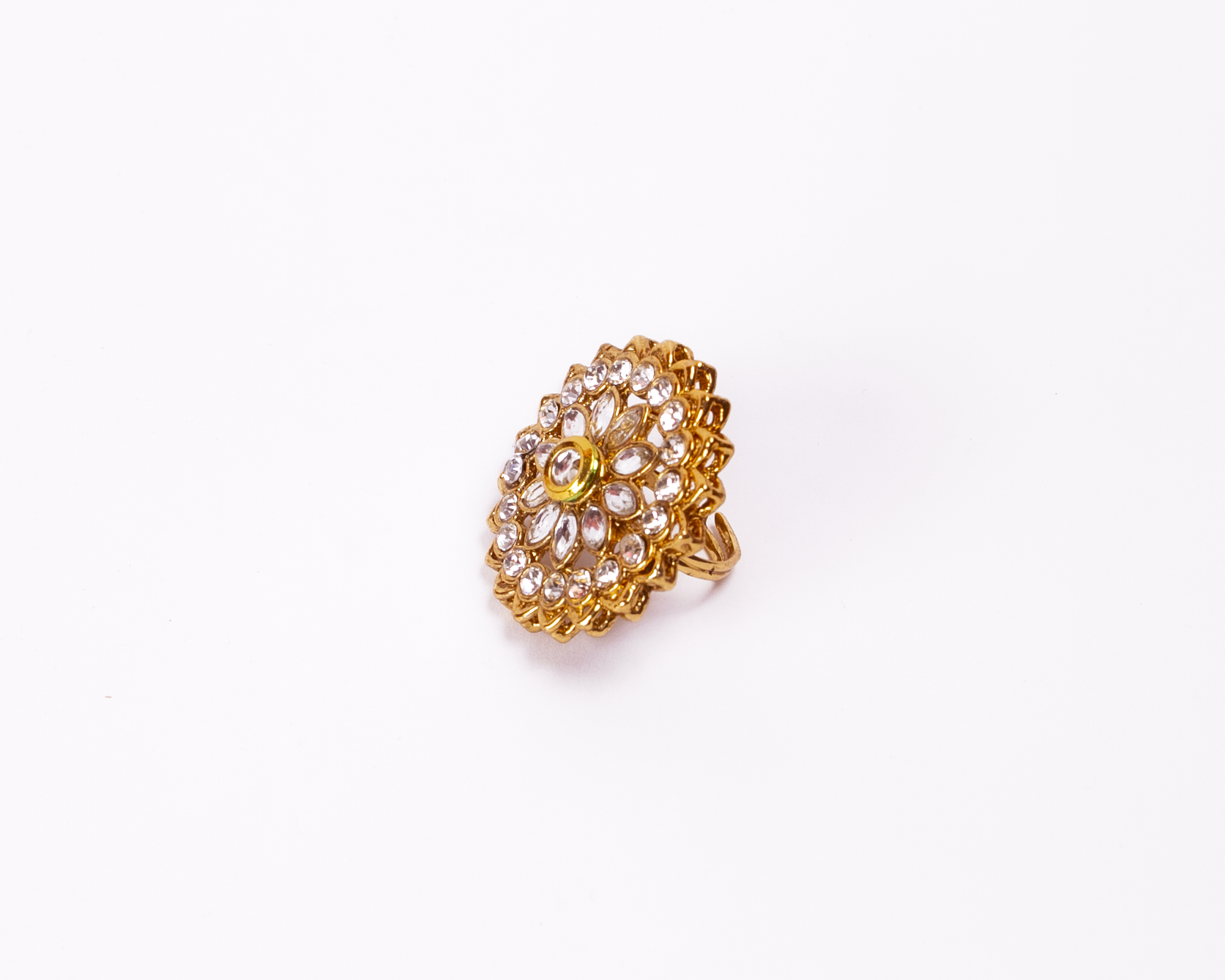 Gold-Polished Alloy Classic Ethnic Cocktail Ring - The Pari | Swadesiicart