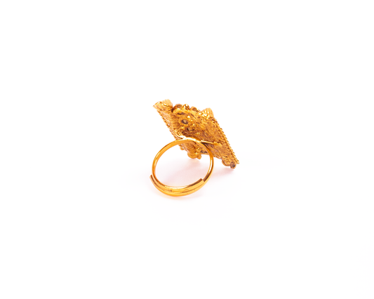 Gold-Polished Alloy Ethnic Designer Cocktail Ring - The Pari | Swadesiicart