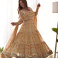 Lorenvalley Fashion Yellow Pure Faux Georgette Zigzag Print Fully Flair Anarkali Pant With Dupatta - Yellow - Swadesiicart