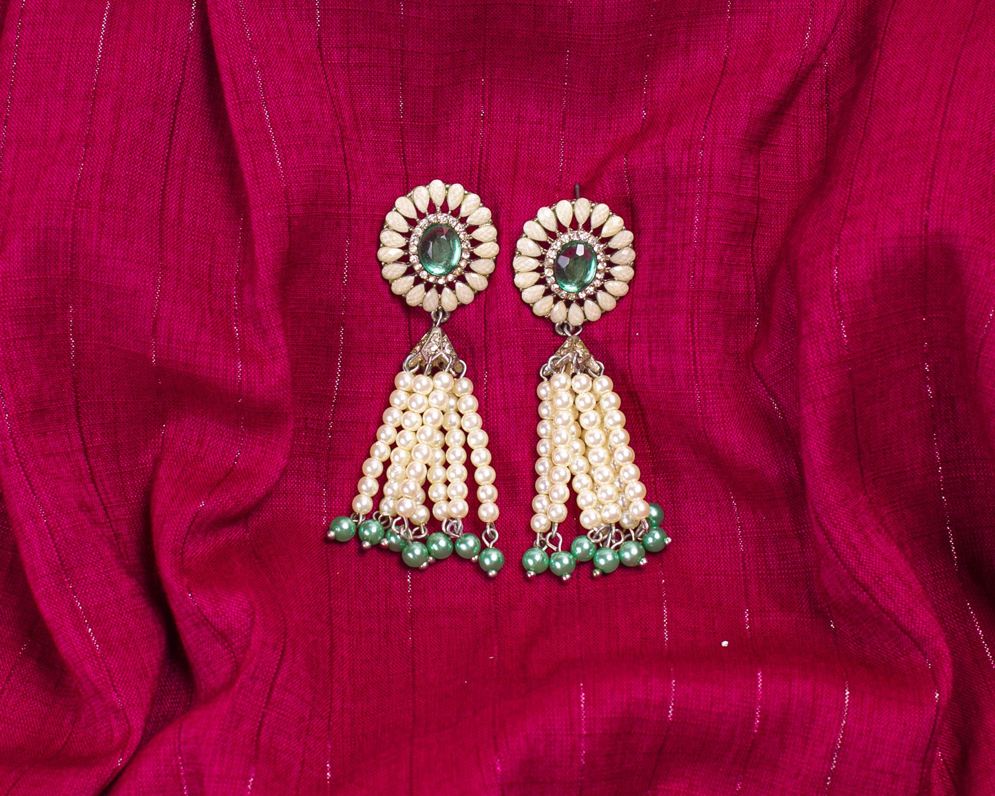 Gold-Polished Alloy Pearl Round Designer Earrings - The Pari - Swadesiicart