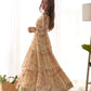 Lorenvalley Fashion Yellow Pure Faux Georgette Zigzag Print Fully Flair Anarkali Pant With Dupatta - Yellow - Swadesiicart