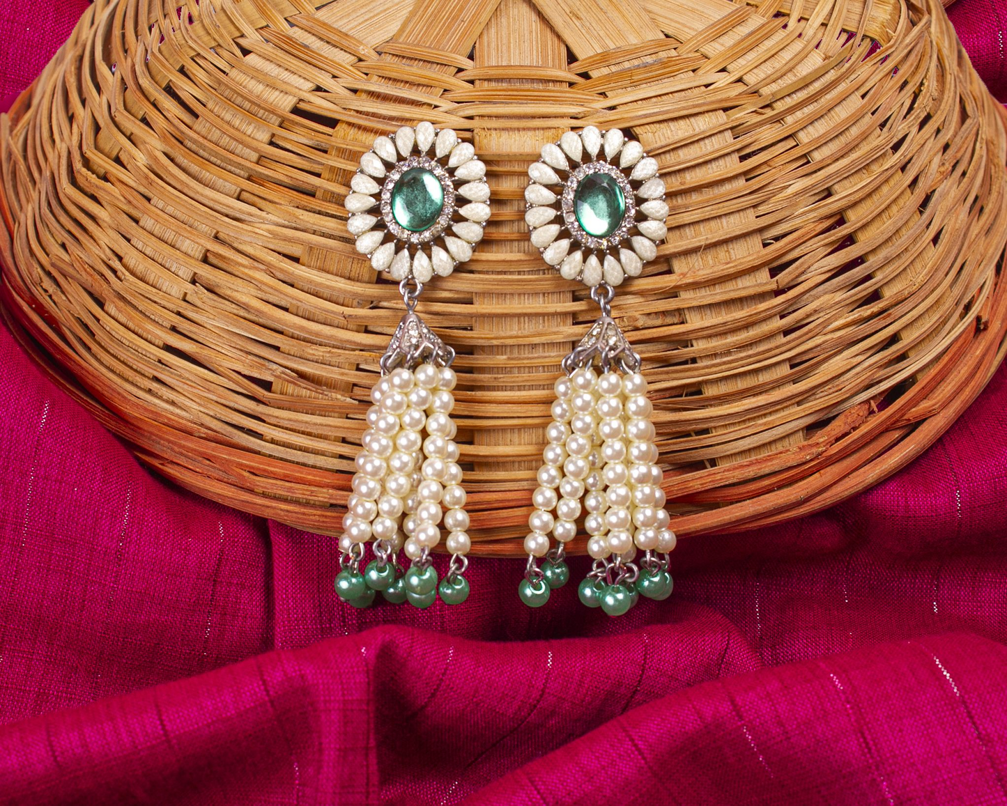 Gold-Polished Alloy Pearl Round Designer Earrings - The Pari - Swadesiicart