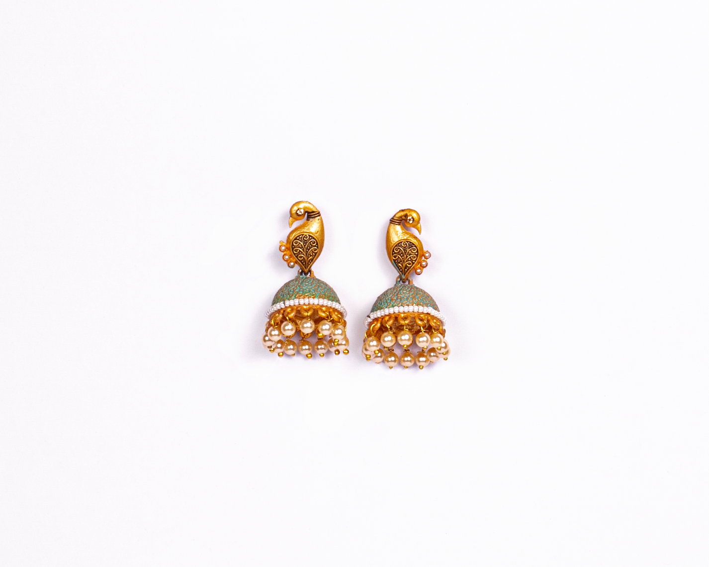 Gold-Polished Alloy Peacock Shape Jhumki Earrings - The Pari - The Pari - Dinesh Associates