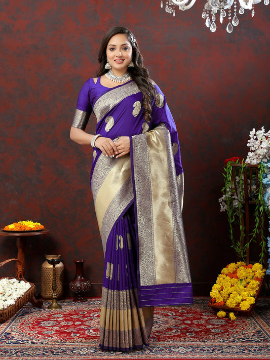Lorenvalley Fashion Purple Soft Silk Woven Design Gold Zari Weaving Saree - Swadesiicart