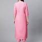 Ahalyaa Women Light Pink Colour Pure Cotton Printed Kurta Pant Set With Dupatta | Swadesiicart