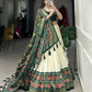 Lorenvalley Offwhite and Green Tussar Silk Patola Print Lehenga Choli | Swadesiicart