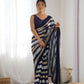 Blue Georgette Sequance Embroidery Work Border Saree - Sitare