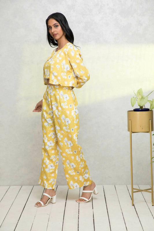 Myshka Women Yellow Printed Pastels Co-Ords - Swadesiicart